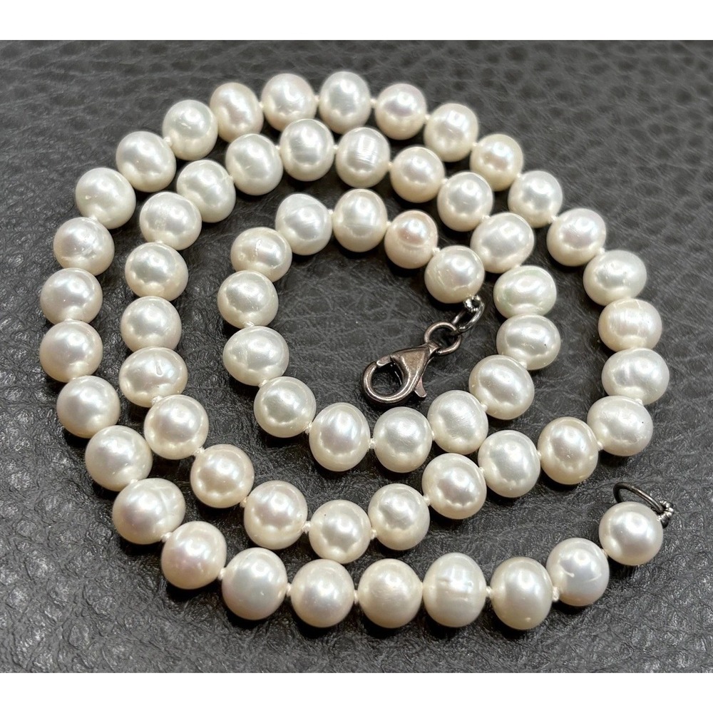 Vintage 7.5MM White Pearl Necklace Sterling Silver 925 Lobster Clasp 18"